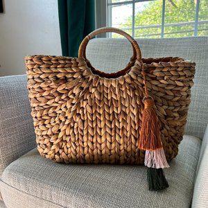 a new day Woven Wicker Tote with Tassel - Target